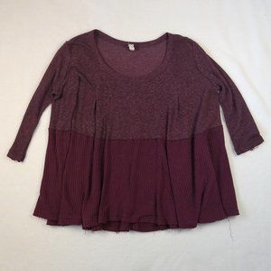 We The Free Women's Top Waffle Knit Oversized Cozy Casual Burgundy Size Small